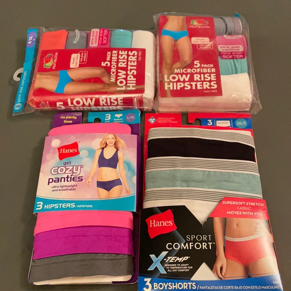 NWT lot hipsters panties 4 packs Hanes/FOTL xl/xxl